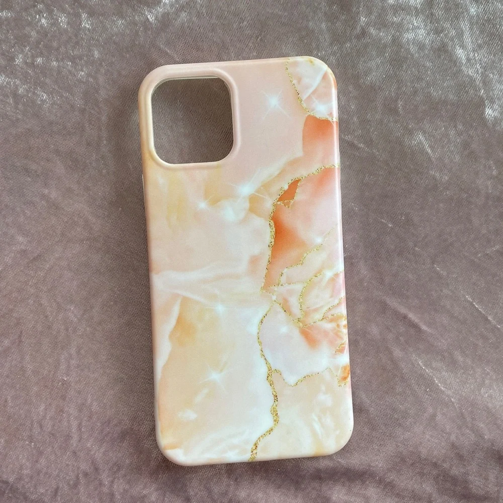 Novel Marble Art Fashion Phone Case for iPhone 12 Pro | Orange | White | Gold